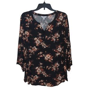 NWT Croft & Barrow Black Floral Long Sleeve Blouse Size XXL